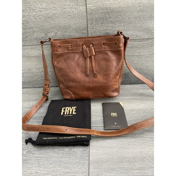 Frye Leather Melissa Drawstring Bucket Bag Gray color Amethyst
